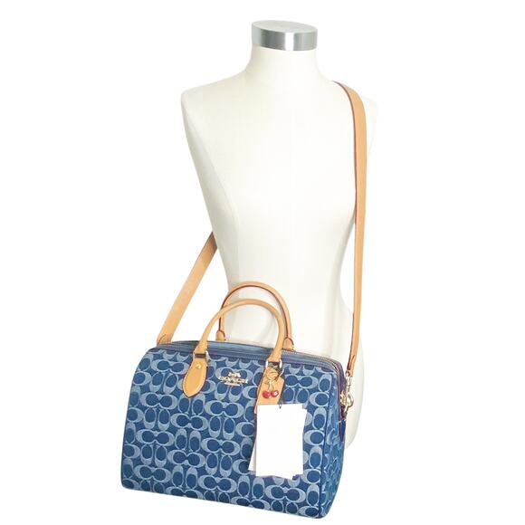 NWT Coach Rowan Large Satchel Bag In Signature Blue Denim Canvas - Picture 3 of 15